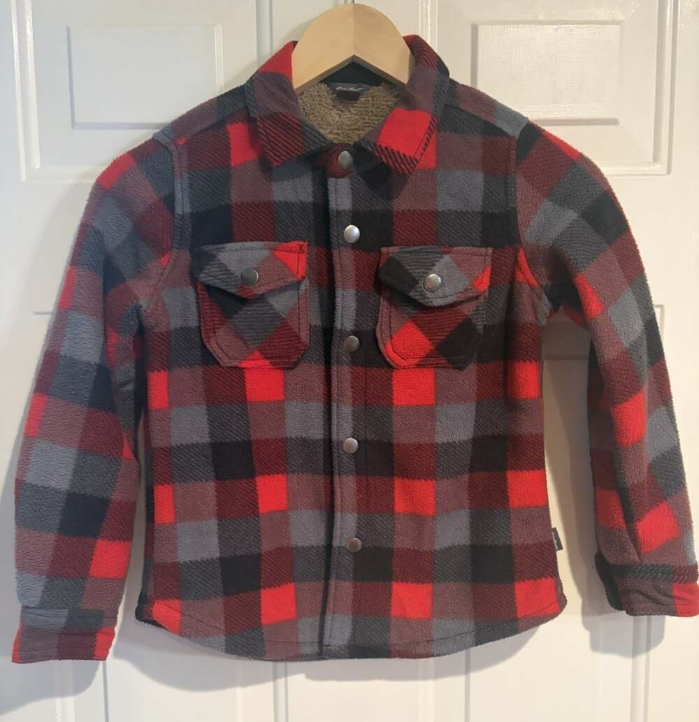 Eddie Bauer Flannel Boys  6/7 Red/grey Fleece Lined